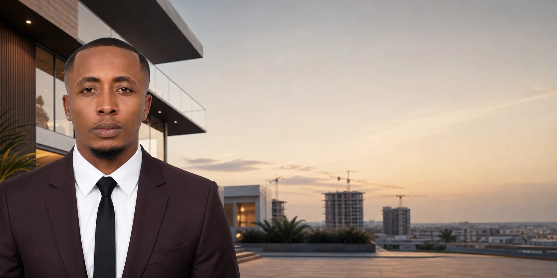 Portrait of Tahnwi Lesley beside contemporary architectural forms
